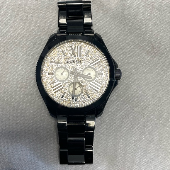 Black rhinestone Fossil ladies watch - Picture 1 of 3